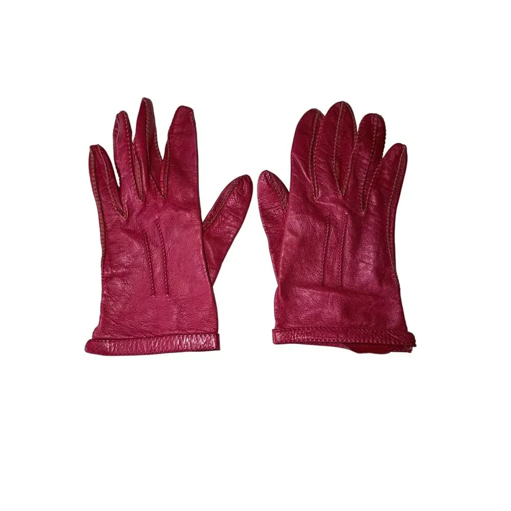 Vintage red leather women’s driving gloves bold classy old money preppy